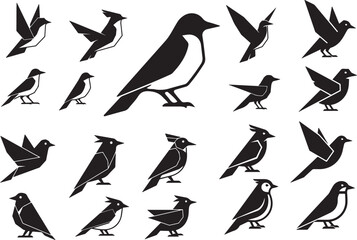 Obraz premium set of birds geometric, bird, origami, abstract, minimalist, vector, silhouette, polygonal, modern, black, design, graphic, icon, logo, animal, avian, stylized, low poly, paper bird, shape, art, illus