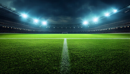 2.	Dramatic Night View of a Soccer Field with Stadium Lights