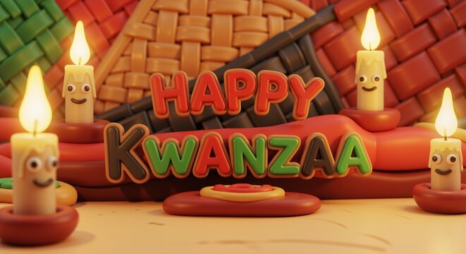 Happy Kwanzaa illustration with candles and kinara, holiday celebration concept in cartoon style for greeting card, graphic design, website, or banner. - Powered by Adobe