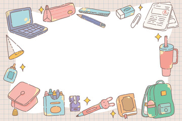Cute School Doodle Frame Background – Pastel Stationery Clipart Border