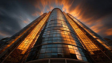 Orange Sunset Reflecting on Modern Glass Skyscraper