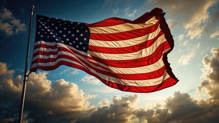 Patriotic American Flag Wave Against Sky
