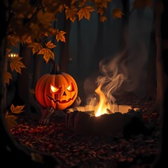 Mystical Pumpkin Watching the Fire