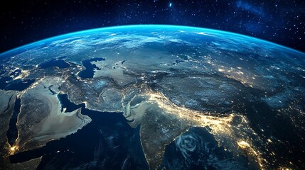 Obraz premium Earth View Showing City Lights and the Middle East From Space