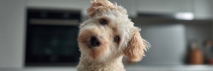 Curious dog tilting head in confusion at home - engaging pet portrait for canine lovers