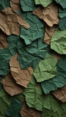 Textured Background of Crumbled Green and Brown Paper