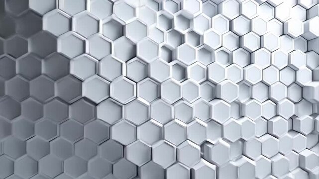 A detailed surface of interconnected hexagons displays soft lighting and complex geometric patterns creating a mesmerizing abstract visual experience