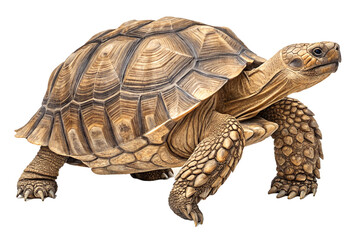Fototapeta premium Realistic tortoise with textured shell in natural light on white background