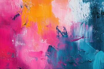 This vibrant abstract artwork features dynamic brush strokes and a bold color palette. The interplay of pink, orange, and blue creates a vivid visual experience, perfect for enhancing modern decor.