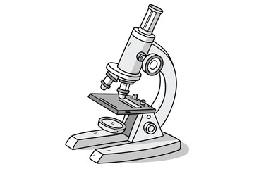 Detailed Microscope Illustration in Black and White Line Art