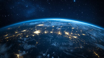 Obraz premium Earth From Space at Night with City Lights and Starry Sky