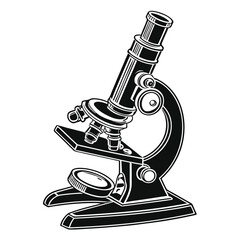 Detailed Black and White Illustration of a Classic Laboratory Microscope Instrument