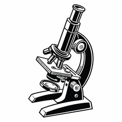 Vintage Microscope Illustration Detailed Black and White Scientific Instrument for Education and Research