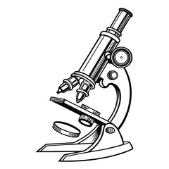 Detailed Black and White Illustration of a Classic Laboratory Microscope for Scientific Study