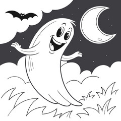 vector illustration of a halloween ghosts coloring page