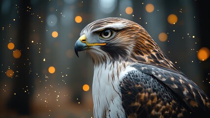 Majestic Hawk Portrait in Atmospheric Forest Scene