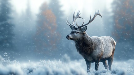 Majestic Red Deer Stag in a Snowy Winter Landscape