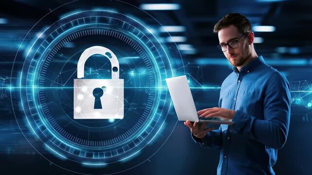 A professional focuses on strengthening cybersecurity utilizing private key management techniques in a high tech environment during a late afternoon session