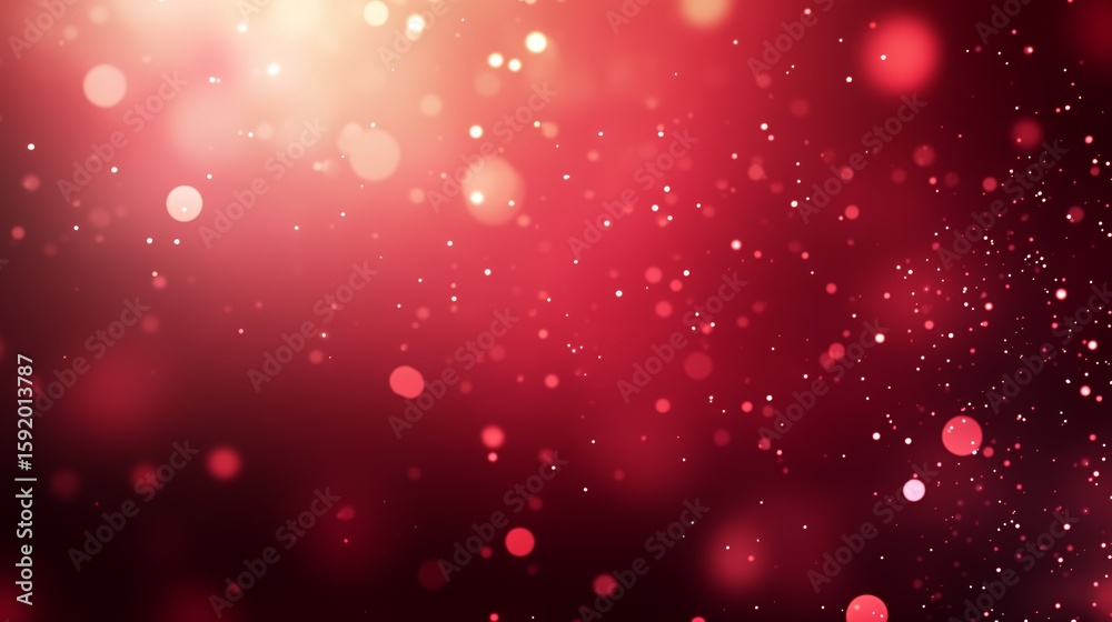Poster floating bokeh lights over red gradient background with shimmering particles