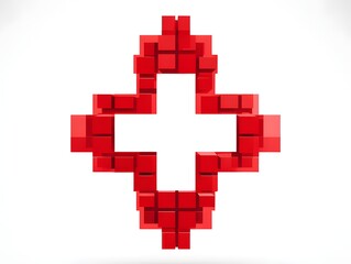 Red medical cross on an isolated background for designers, marketers and IT. Popular abstraction, illustration, object, texture. Medical symbol, naturalness, health.