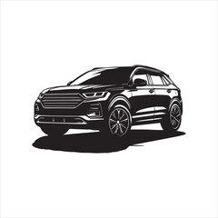 Sleek black SUV with detailed grille and stylized wheels casting a shadow.