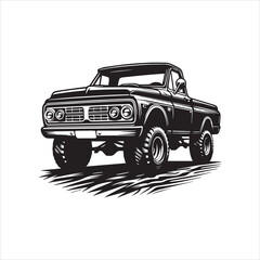 Vintage Black and White Pickup Truck Illustration.