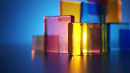 Abstract Stacked Glass Blocks with Vibrant Colors and Light Reflections