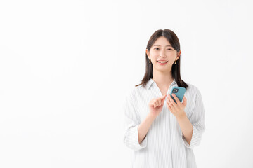 女性　スマートフォン　スマホ　笑顔