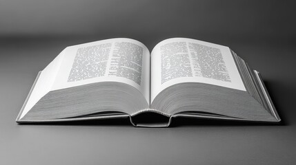 Obraz premium Open Book Revealing Dense Text On Gray Background