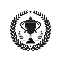 Obraz premium Elegant Black Trophy with Laurel Wreath and Star Accents Symbol of Victory.