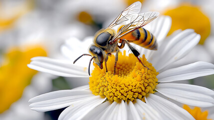 Bee on a flower with yellow petals showcasing pollination and nature's vibrant colors