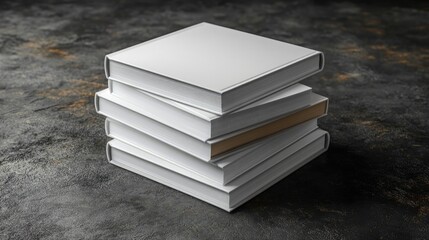 Stack of Books with Blank White Covers on Dark Background