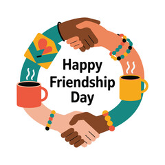 Diverse hands shaking holding warm drinks friendship people