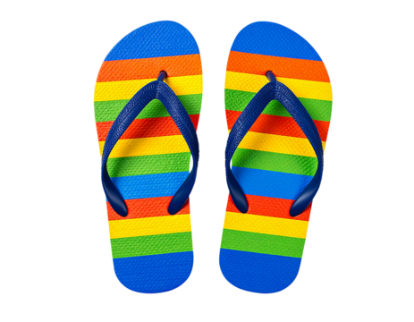 Rainbow Striped Flip Flops with Blue Straps – Isolated on Transparent Background