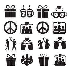 Gifts cups peace signs people hearts vector