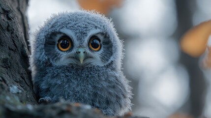 Young Ural Owl Perched on a Tree Branch