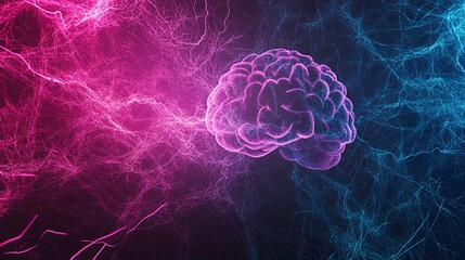 Obraz premium Brain Illustration with Electrical Activity on Pink and Blue Background