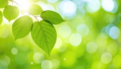 Naklejka premium Vibrant green leaves bathed in sunlight