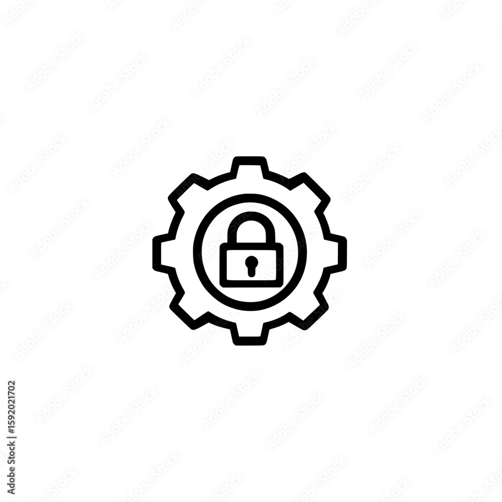Poster gear with padlock icon representing secure settings and privacy configuration in flat vector