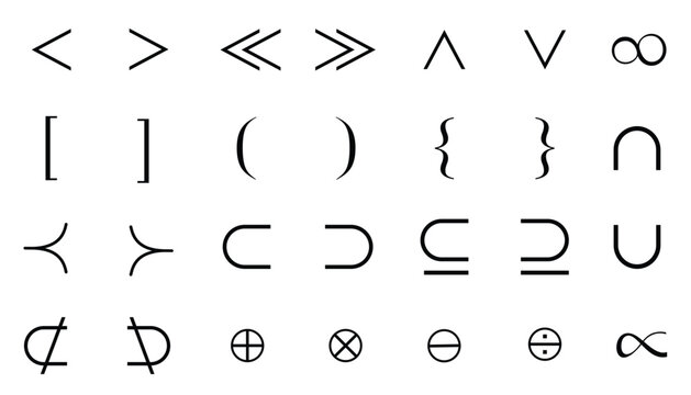 Comprehensive Set of Brackets, Operators, and Logic Symbols in Vector, Mathematical Operators, logics, infinity, union, math related scientific symbols in vector form, for educational use