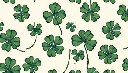 Clover leaf pattern with hand-drawn texture, seamless tile, light beige background, vintage botanical style 2