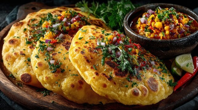 Mauritius dish Dholl Puri Thin flatbread filled with yellow split peas golden and served with curry