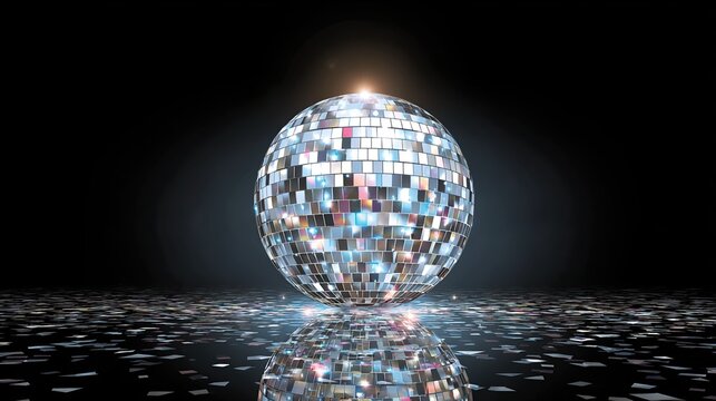 Reflective disco ball on a dark background