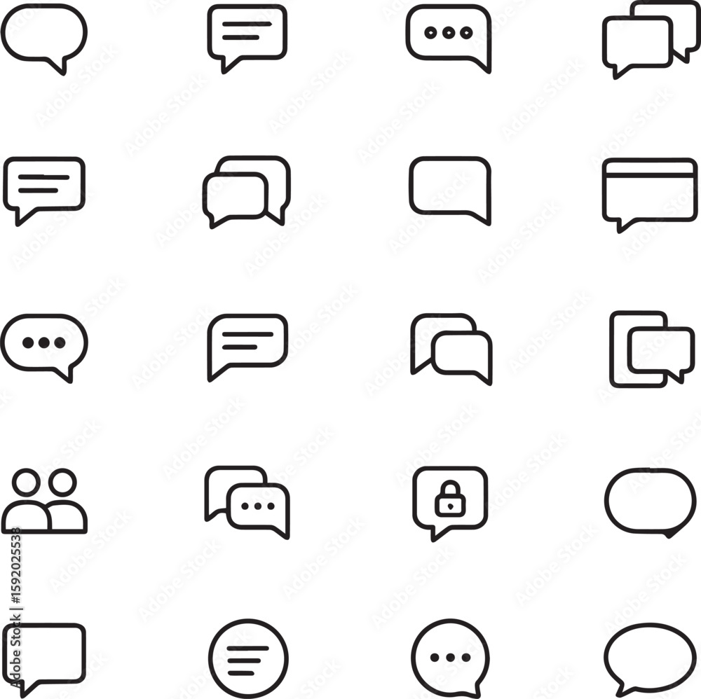 Fototapete Chat and message icon set. 20 minimal communication symbols in line style. Chat icon set.