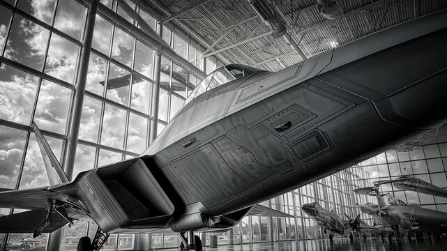 F-22 Raptor Stealth Fighter Jet in Black and White