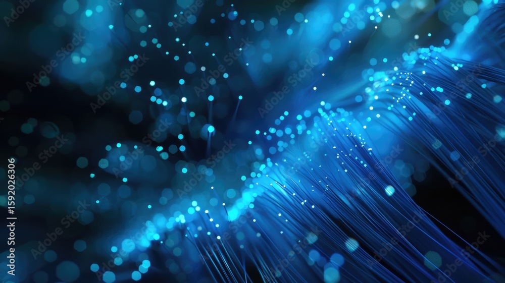 Poster abstract picture of blue light particle with digital technology style design connecting become dynam