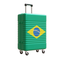 Travel to Brazil. Brazilian flag suitcase isolated on white, transparent.  