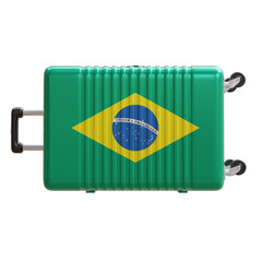 Travel to Brazil. Brazilian flag suitcase isolated on white, transparent.  