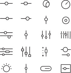 Slider and  adjustment icon Set. 20 mninimal UI control symbols in slack and white vector icon set.