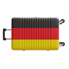 Travel to Germany. German flag suitcase isolated on white, transparent.  